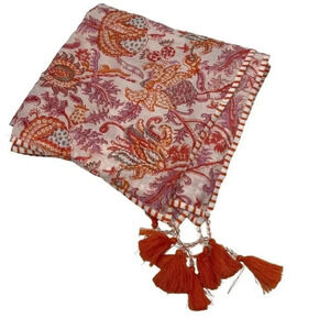 ROLLER RABBIT lina square scarf in amanda print tassels cotton blend NWT Orange